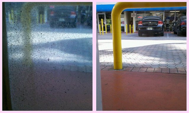A window before and after cleaning, side by side